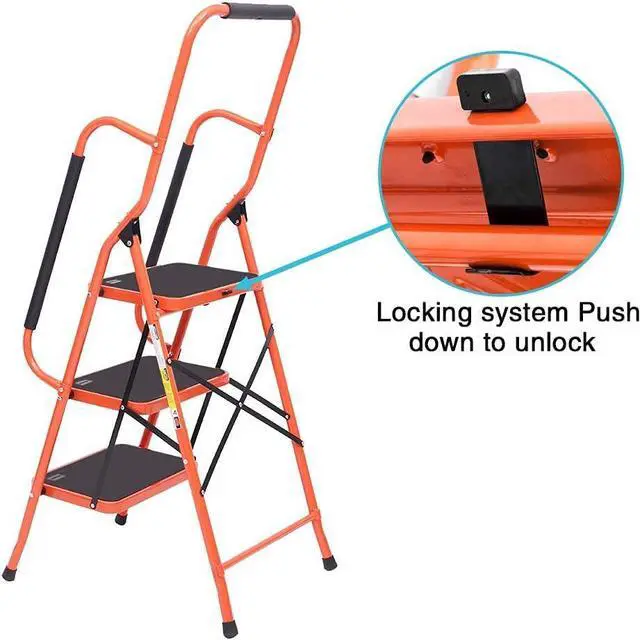 Alt view image 5 of 7 - LUISLADDERS 3 Step Ladder Safety Tool Ladder Folding Anti-Slip Step Stool Ladder Padded Side Handrails with Large Area Pedals for Kitchen Home and Office 330lbs (3 Step)
