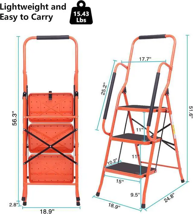 Alt view image 4 of 7 - LUISLADDERS 3 Step Ladder Safety Tool Ladder Folding Anti-Slip Step Stool Ladder Padded Side Handrails with Large Area Pedals for Kitchen Home and Office 330lbs (3 Step)