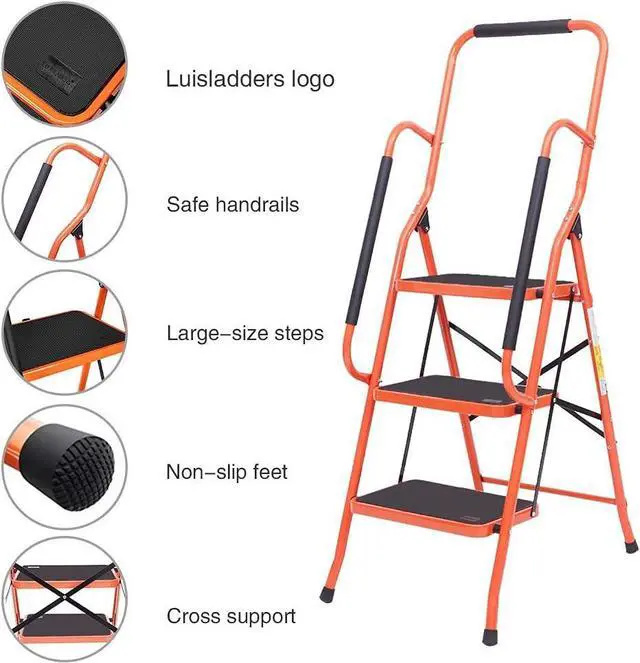 Alt view image 6 of 7 - LUISLADDERS 3 Step Ladder Safety Tool Ladder Folding Anti-Slip Step Stool Ladder Padded Side Handrails with Large Area Pedals for Kitchen Home and Office 330lbs (3 Step)