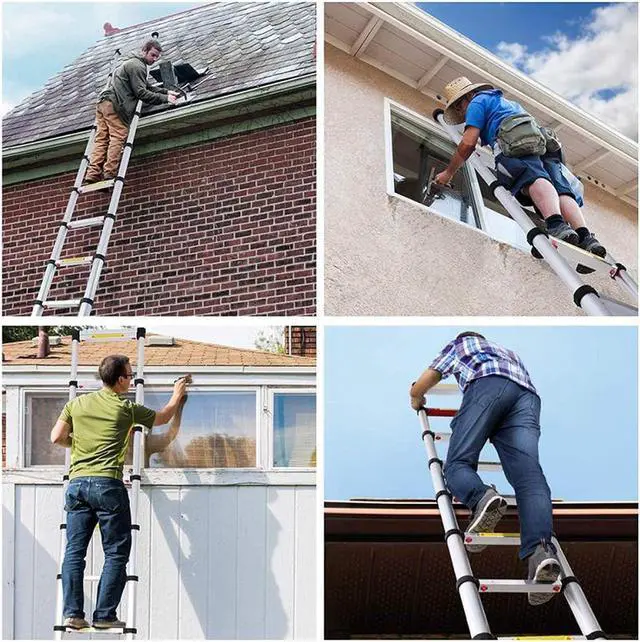 Alt view image 7 of 7 - Aluminum Telescoping Ladder 20.3FT 6.2M Extension Tall Loft Ladder with Hooks Slow Down Design Extendable Ladders Portable for Household Daily Outdoor Activities, 330 Pound Capacity Silver