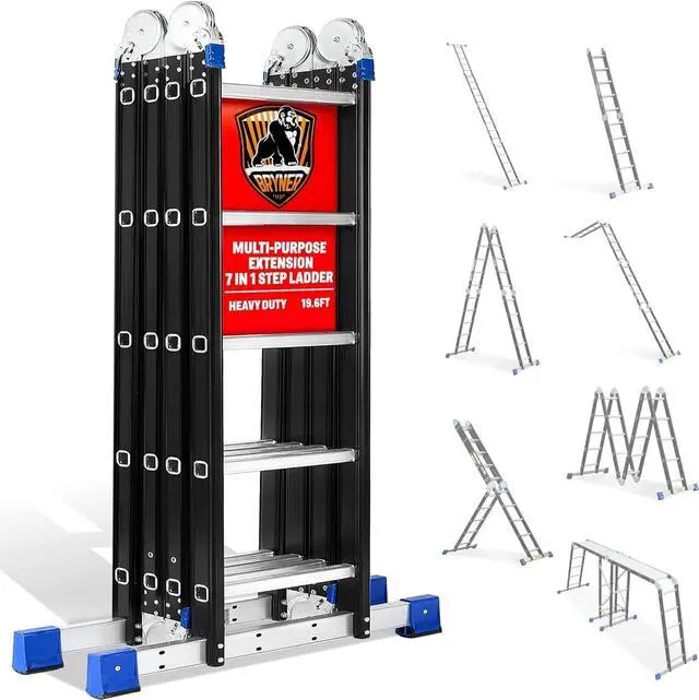 Main image of Step Ladder, Bryner 19.6ft 7 in 1 Folding Ladder Multi-Purpose Aluminium Extension Ladder Adjustable Telescoping Foldable Ladders 330lbs