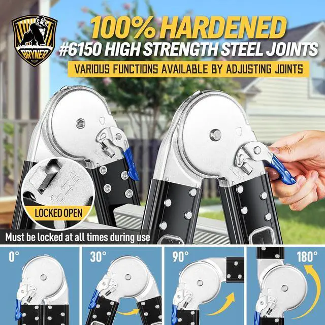 Alt view image 5 of 6 - Step Ladder, Bryner 19.6ft 7 in 1 Folding Ladder Multi-Purpose Aluminium Extension Ladder Adjustable Telescoping Foldable Ladders 330lbs