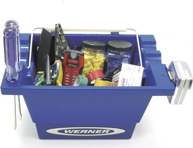 Alt view image 6 of 7 - Werner AC50-JB-5 Ac50-Jb-3 Lock-in Job Bucket, for Use with Obel00 and 6200 Series Step Ladders, Plastic, Blue, 25 lbs