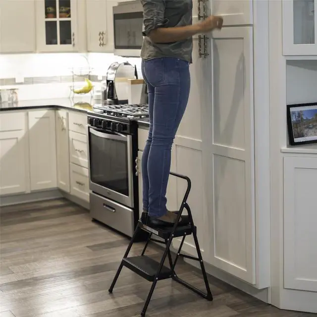 Alt view image 2 of 7 - COSCO 2-Step Household Folding Steel Step Stool, Black