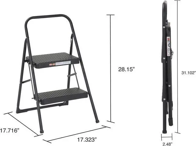 Alt view image 6 of 7 - COSCO 2-Step Household Folding Steel Step Stool, Black