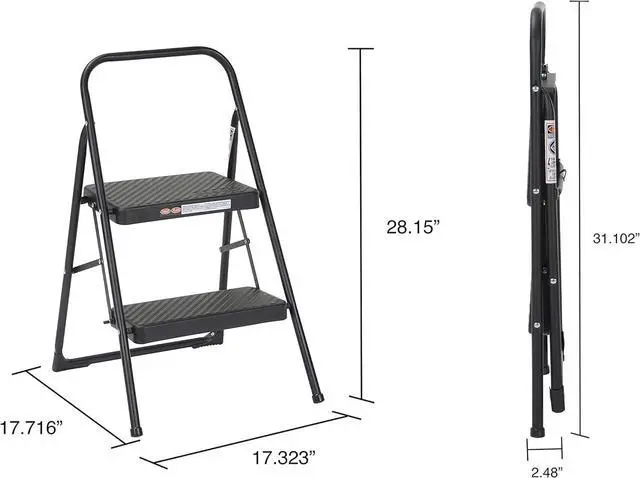 Alt view image 7 of 7 - COSCO 2-Step Household Folding Steel Step Stool, Black