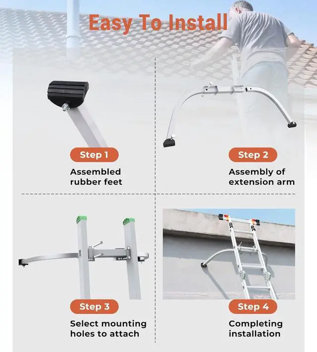 Alt view image 7 of 7 - Extension Ladder Stabilizer for Roof Gutter, 450 Lbs Weight Rating, Standoff Roof Ladder Accessories, Lightweight and Easy to Use