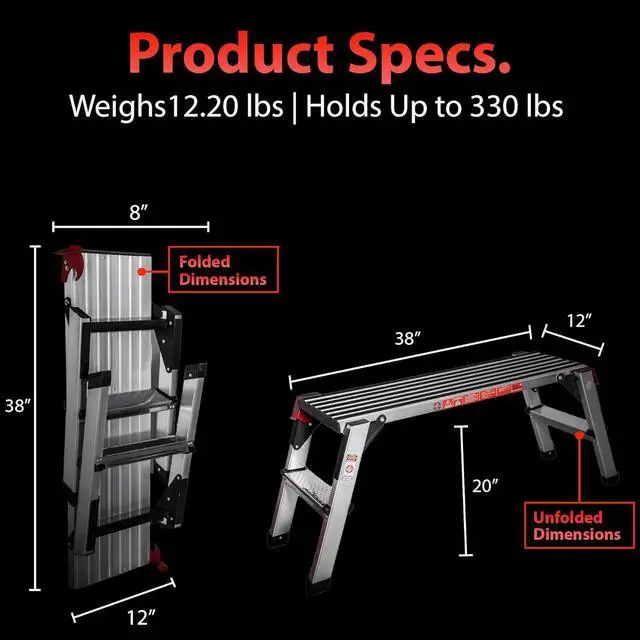 Alt view image 2 of 6 - Adam's Polishes Standard Step Stool - Folding Foot Stool Ladder Or Work Bench For Auto Detailing Garage DIY Tool & Household Projects - Use During Car Wash Drying On Truck Boat or RV (38 x 12)