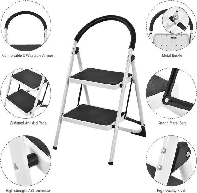 Alt view image 2 of 7 - Goplus Step Ladder, Heavy Duty Folding 2 Step Ladder Step Stool with Handgrip and Wide Anti-Slip Platform Sturdy HD Construction, 330lbs Capacity Black
