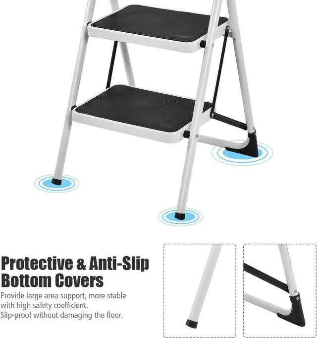 Alt view image 4 of 7 - Goplus Step Ladder, Heavy Duty Folding 2 Step Ladder Step Stool with Handgrip and Wide Anti-Slip Platform Sturdy HD Construction, 330lbs Capacity Black