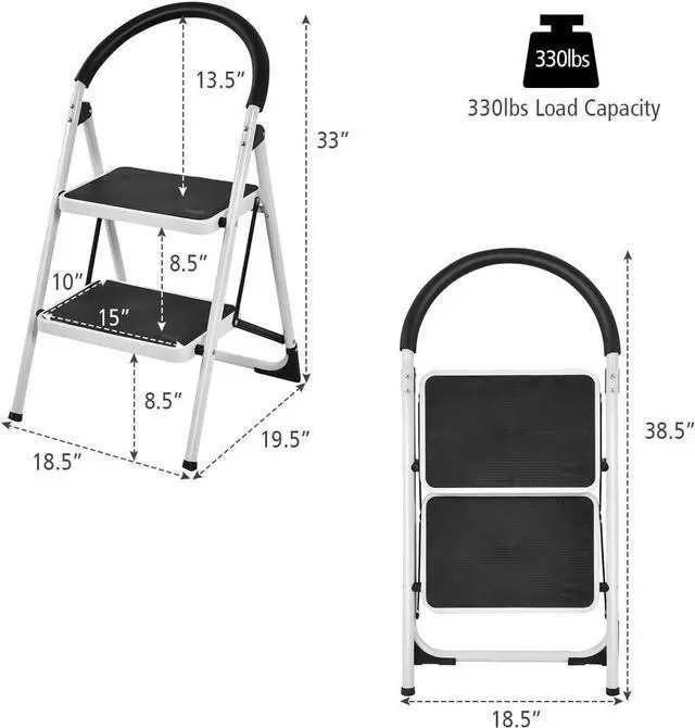 Alt view image 6 of 7 - Goplus Step Ladder, Heavy Duty Folding 2 Step Ladder Step Stool with Handgrip and Wide Anti-Slip Platform Sturdy HD Construction, 330lbs Capacity Black