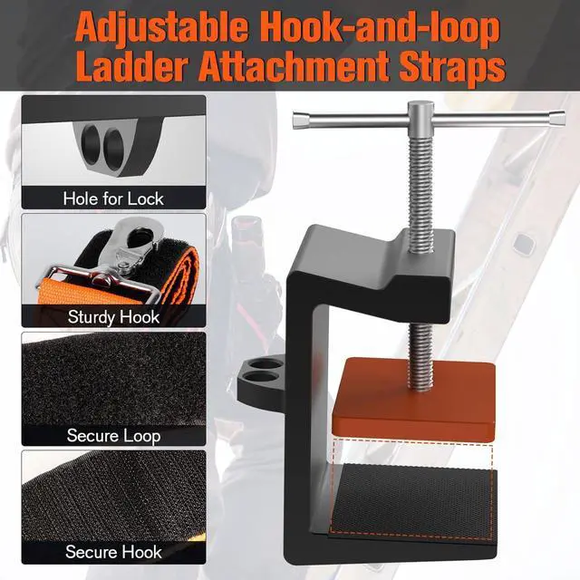 Alt view image 6 of 7 - Ladder Stability Anchor, Ultimate Ladder Safety Kit, Ladder Guard Fall Protection Anchor, Anti-Slip Ladder Anchor Clamp Roof with Laddder Rack Straps, Ladder Leveler, Secure, Stable, Anti-Slip Anchor