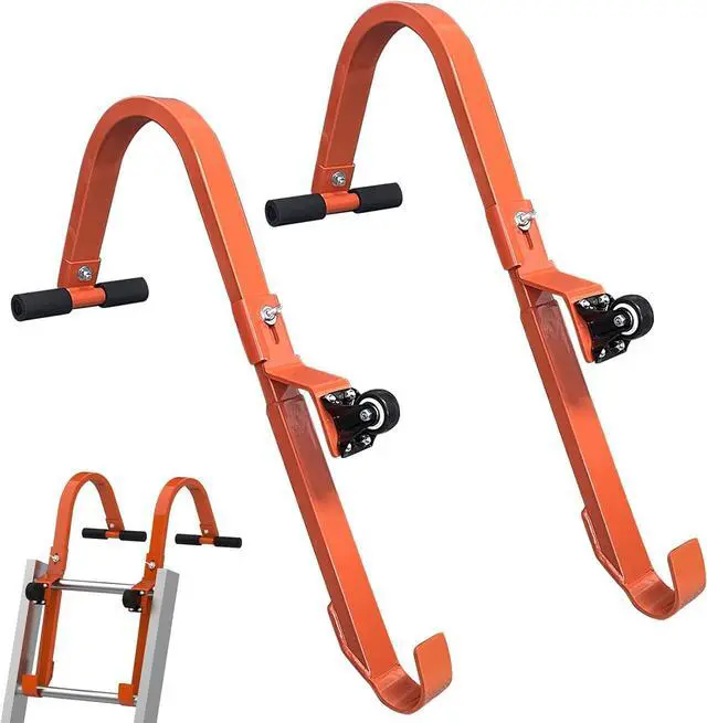 Main image of 2 Pack Heavy Duty Roof Ladder Hook with Wheel,Extension Ladder Stabilizer for Roof with Rubber Grip T-Bar for Damage Prevention, Fast and Easy Setup to Access Steep Roofs
