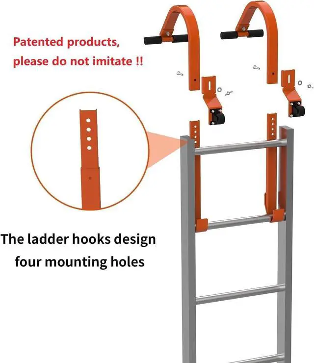 Alt view image 2 of 6 - 2 Pack Heavy Duty Roof Ladder Hook with Wheel,Extension Ladder Stabilizer for Roof with Rubber Grip T-Bar for Damage Prevention, Fast and Easy Setup to Access Steep Roofs