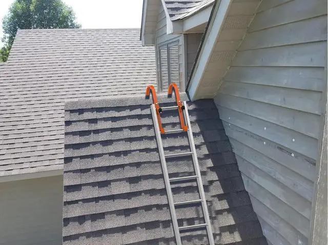 Alt view image 3 of 6 - 2 Pack Heavy Duty Roof Ladder Hook with Wheel,Extension Ladder Stabilizer for Roof with Rubber Grip T-Bar for Damage Prevention, Fast and Easy Setup to Access Steep Roofs
