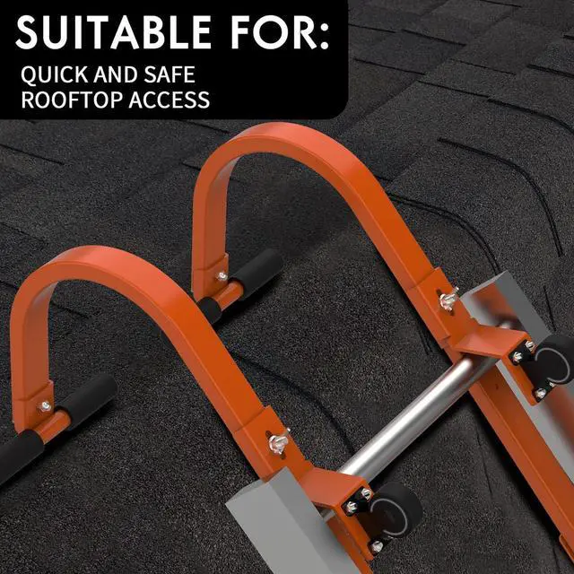 Alt view image 4 of 6 - 2 Pack Heavy Duty Roof Ladder Hook with Wheel,Extension Ladder Stabilizer for Roof with Rubber Grip T-Bar for Damage Prevention, Fast and Easy Setup to Access Steep Roofs