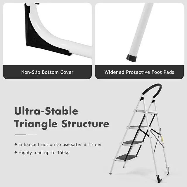 Alt view image 3 of 7 - Nightcore 4 Step Ladder Folding Step Stool Platform, Multiuse Stepladder with Sturdy Frame Rubber, Hand Grip Anti-Slip Pedal, Home Kitchen Tool Lightweight Portable Ladder, 330 Lbs Capacity