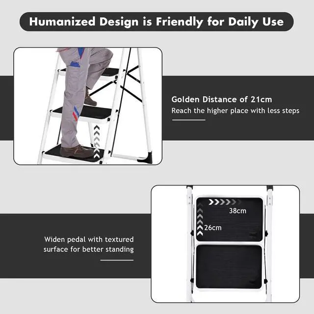 Alt view image 4 of 7 - Nightcore 4 Step Ladder Folding Step Stool Platform, Multiuse Stepladder with Sturdy Frame Rubber, Hand Grip Anti-Slip Pedal, Home Kitchen Tool Lightweight Portable Ladder, 330 Lbs Capacity