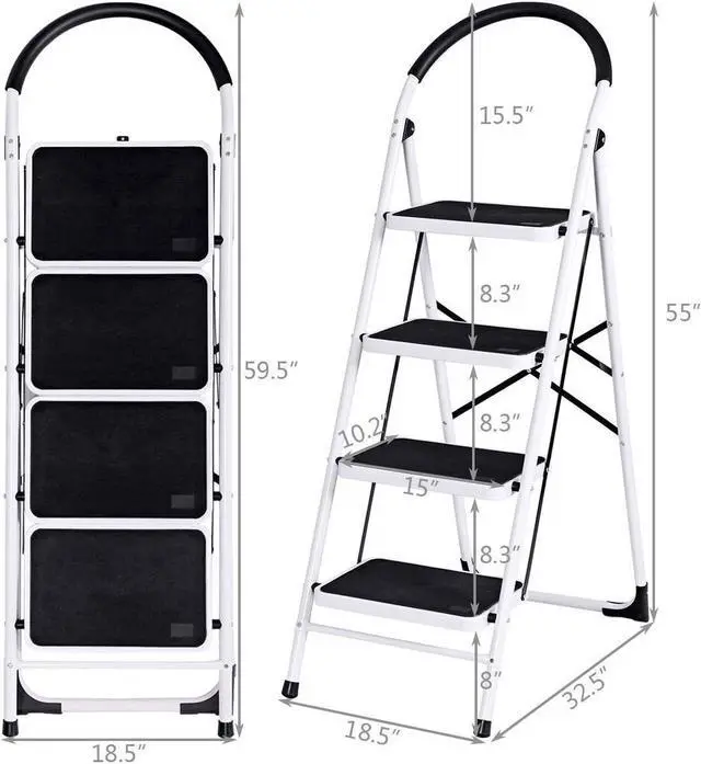 Alt view image 7 of 7 - Nightcore 4 Step Ladder Folding Step Stool Platform, Multiuse Stepladder with Sturdy Frame Rubber, Hand Grip Anti-Slip Pedal, Home Kitchen Tool Lightweight Portable Ladder, 330 Lbs Capacity