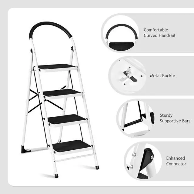 Alt view image 6 of 7 - Nightcore 4 Step Ladder Folding Step Stool Platform, Multiuse Stepladder with Sturdy Frame Rubber, Hand Grip Anti-Slip Pedal, Home Kitchen Tool Lightweight Portable Ladder, 330 Lbs Capacity