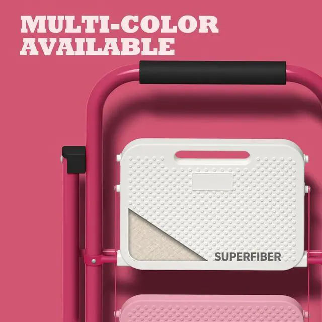 Alt view image 2 of 7 - 3 Step Ladder,Portable Folding Step Stool with Wide Anti-Slip Pedal and Comfort Handgrip,Lightweight 500 lbs Capacity Steel Ladder Multi-Use Household,Office,Library(Rose Pink)