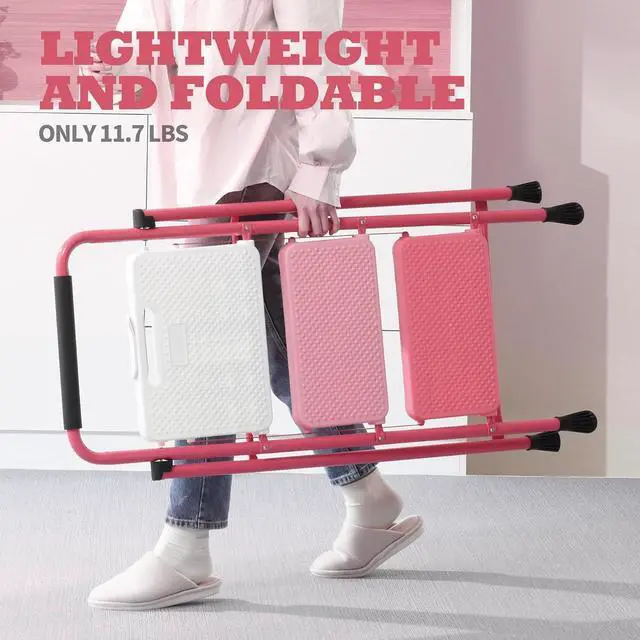 Alt view image 3 of 7 - 3 Step Ladder,Portable Folding Step Stool with Wide Anti-Slip Pedal and Comfort Handgrip,Lightweight 500 lbs Capacity Steel Ladder Multi-Use Household,Office,Library(Rose Pink)