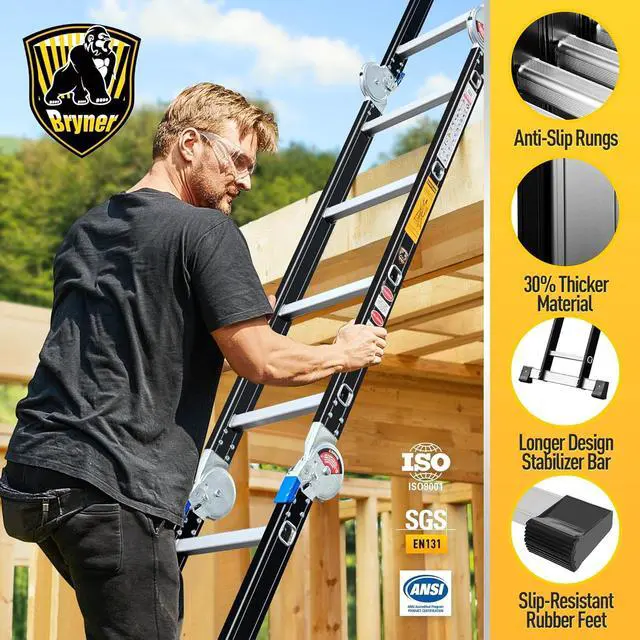 Alt view image 4 of 6 - Bryner 7 in 1 Multi-Purpose Ladder Aluminium 14Ft Folding Adjustable Telescoping Step Extension Ladder Meet SGS EN 131 Standard Heavy Duty 330lbs