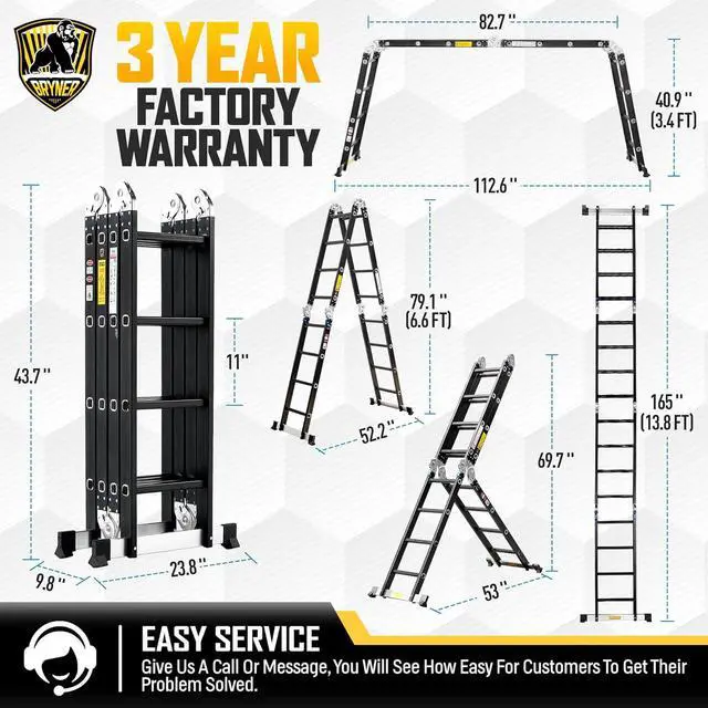 Alt view image 6 of 6 - Bryner 7 in 1 Multi-Purpose Ladder Aluminium 14Ft Folding Adjustable Telescoping Step Extension Ladder Meet SGS EN 131 Standard Heavy Duty 330lbs