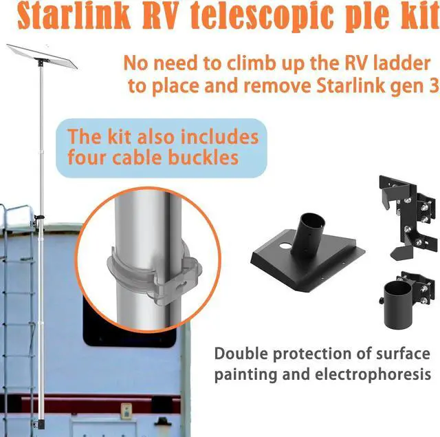 Alt view image 2 of 7 - Starlink Gen 3 RV Ladder Mounting KitsTelescopic 11ft Pole with Starlink (GEN 3 / V3) Adapter and RV Ladder Mounting Bracket Kit - Fits 0.5 to 1.2 inch Ladder Rails