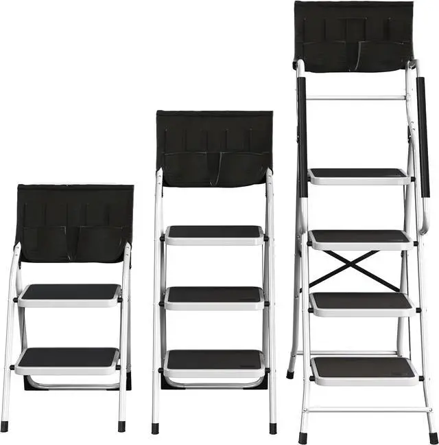 Alt view image 5 of 6 - 4 Step Stool '? Folding Ladder with Handrails Attachable Tool Bag Non-Slip Feet Steel Fram