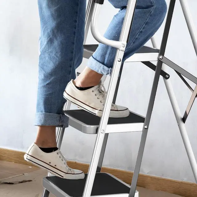 Alt view image 6 of 6 - 4 Step Stool '? Folding Ladder with Handrails Attachable Tool Bag Non-Slip Feet Steel Fram