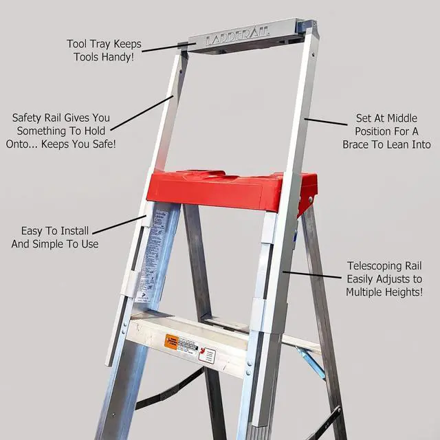Alt view image 2 of 7 - Universal A-Frame Step Ladder Safety Handrail Attachment Accessory Hand Rail Extension