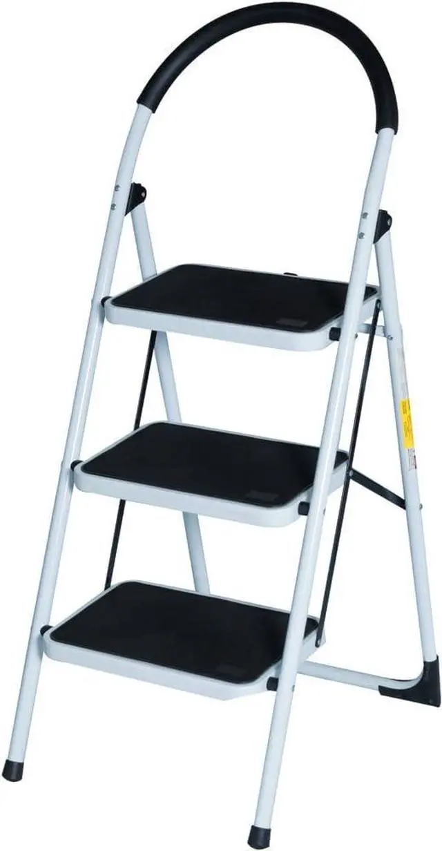 Alt view image 3 of 7 - Good Life EN131 Folding 3 Step Ladder Home Depot Steel, Lightweight 300 lb Capacity with Hand Grip Anti-Slip and Wide Pedal