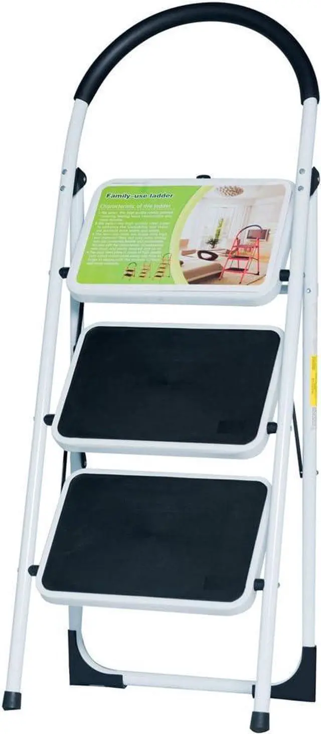 Main image of Good Life EN131 Folding 3 Step Ladder Home Depot Steel, Lightweight 300 lb Capacity with Hand Grip Anti-Slip and Wide Pedal