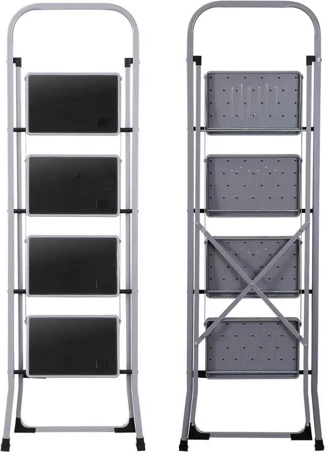 Alt view image 4 of 7 - F2C 4 Step Ladder, Folding Step Stool with Wide Anti-Slip Pedals & Handgrip, Portable Lightweight Ladder Anti-Slip Pedal for Home, Kitchen, Office, Sturdy Temporary Storage Shelf Rack