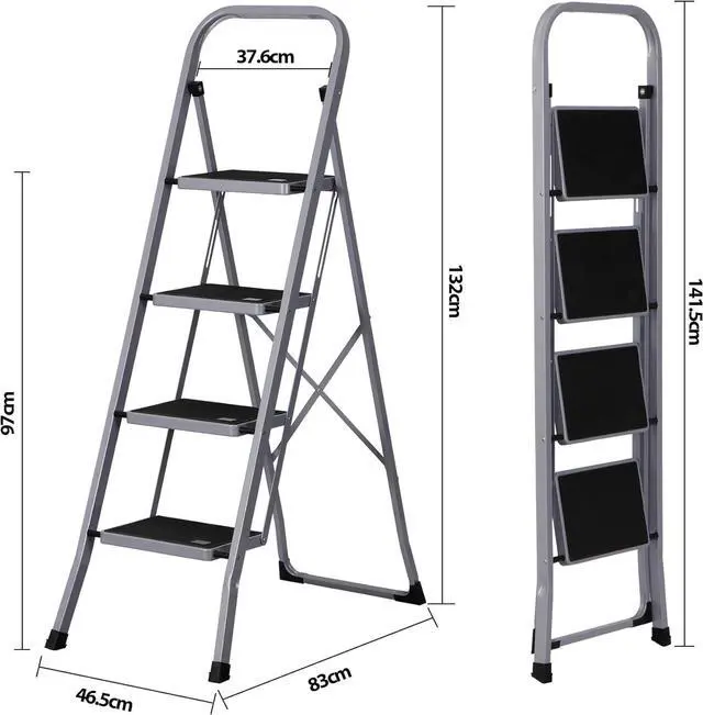 Alt view image 6 of 7 - F2C 4 Step Ladder, Folding Step Stool with Wide Anti-Slip Pedals & Handgrip, Portable Lightweight Ladder Anti-Slip Pedal for Home, Kitchen, Office, Sturdy Temporary Storage Shelf Rack