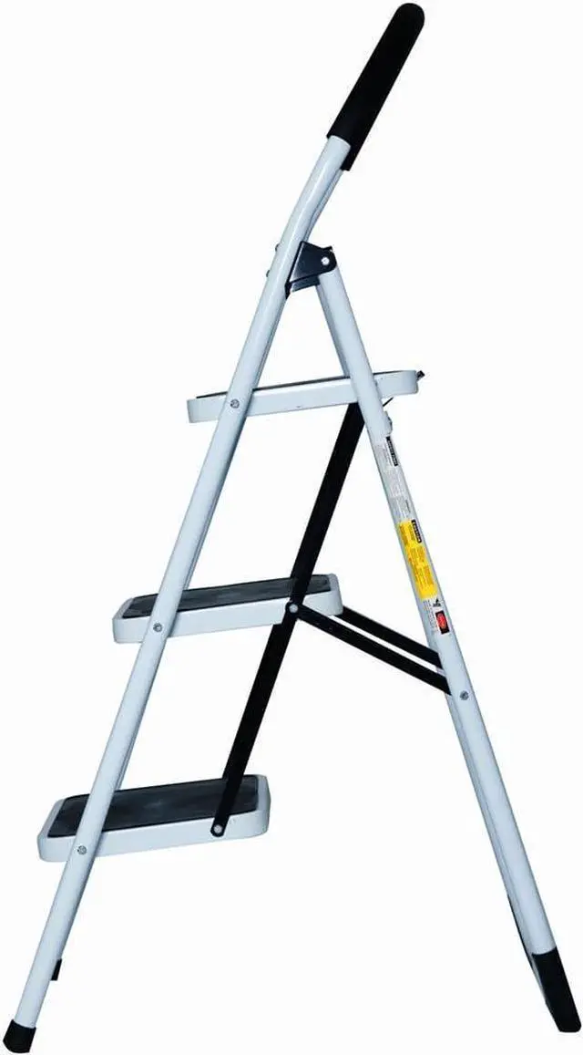 Alt view image 4 of 7 - Good Life EN131 Folding 3 Step Ladder Home Depot Steel, Lightweight 300 lb Capacity with Hand Grip Anti-Slip and Wide Pedal