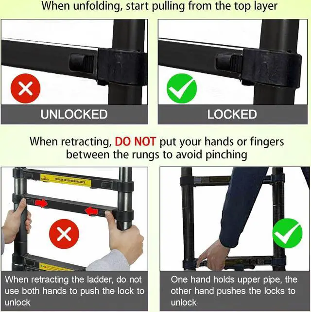 Alt view image 5 of 7 - 16.5ft Telescoping Telescopic Extension Ladder Aluminum Black Extendable Lightweight Ladder Steps Roof Hooks Loft Attic Ladder Easy to Retract for RV Loft Attic Wall EN131 Safety 330lb Max Load