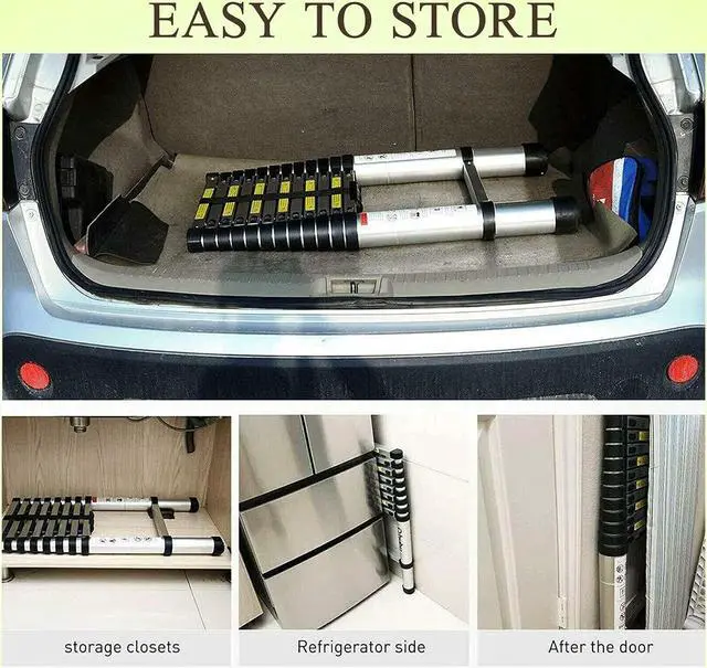 Alt view image 6 of 7 - 16.5ft Telescoping Telescopic Extension Ladder Aluminum Black Extendable Lightweight Ladder Steps Roof Hooks Loft Attic Ladder Easy to Retract for RV Loft Attic Wall EN131 Safety 330lb Max Load