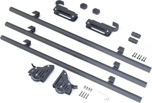 Alt view image 5 of 6 - 12FT Hook on Sliding Library Ladder Hardware Kit,Telescoping Upper Hook,Bottom Brake Roller, Rustic Black Finish(No Ladder)