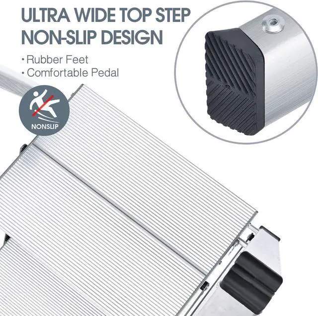 Alt view image 3 of 7 - KINGRACK Aluminium 3 Step Ladder, Lightweight Folding Step Ladder, Portable Slim Step Stool, 330lbs Safety Stepladder with Multi-Function, Silver