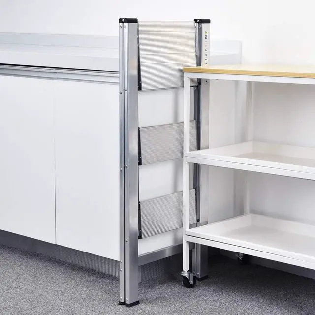 Alt view image 4 of 7 - KINGRACK Aluminium 3 Step Ladder, Lightweight Folding Step Ladder, Portable Slim Step Stool, 330lbs Safety Stepladder with Multi-Function, Silver