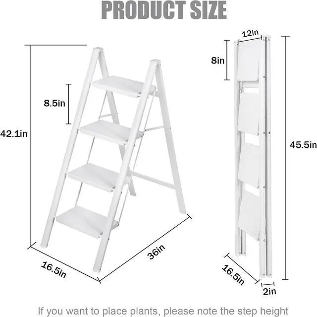 Alt view image 2 of 7 - LEADALLWAY Lightweight 4 Step Closet Step Ladder Designed Specifically for Women Folding Step Stool Ladder for Home, Kitchen Plant Stand Adder 330 Lbs Capacity,White