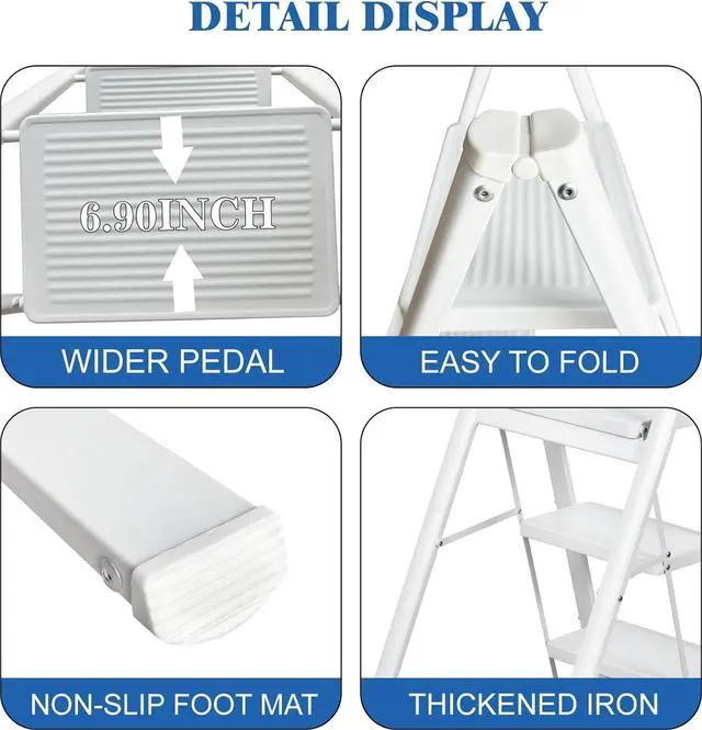 Alt view image 4 of 7 - LEADALLWAY Lightweight 4 Step Closet Step Ladder Designed Specifically for Women Folding Step Stool Ladder for Home, Kitchen Plant Stand Adder 330 Lbs Capacity,White