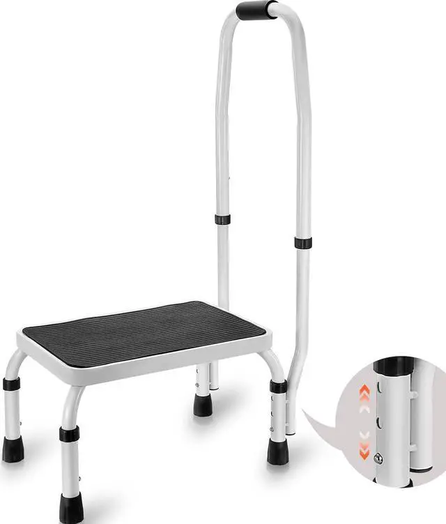 Main image of VEVOR Step Stool 1-Step 330lbs Capacity, 3 Adjustable Height with Handle Steel Step Ladder, Portable Toddler Step Stools for Adults, Non-Slip Sturdy Step Ladders for Office, RVs, Pets