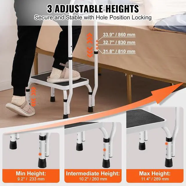 Alt view image 2 of 7 - VEVOR Step Stool 1-Step 330lbs Capacity, 3 Adjustable Height with Handle Steel Step Ladder, Portable Toddler Step Stools for Adults, Non-Slip Sturdy Step Ladders for Office, RVs, Pets