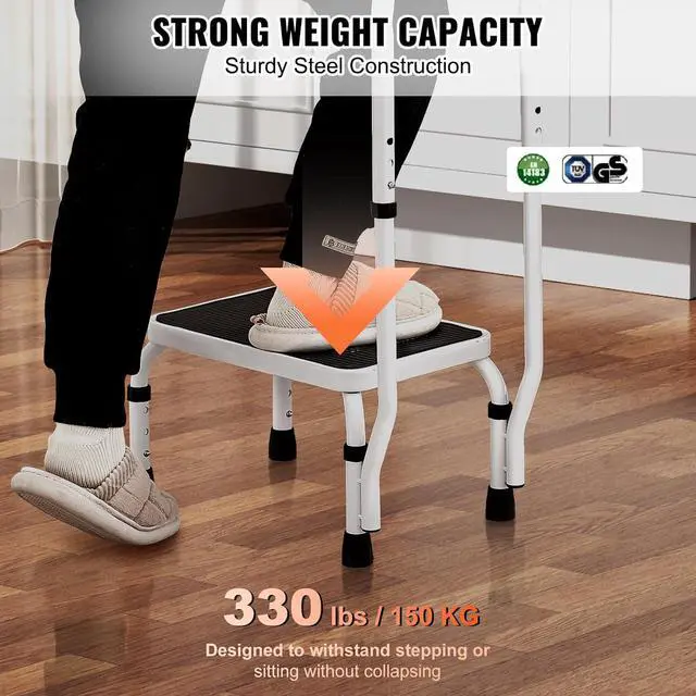 Alt view image 3 of 7 - VEVOR Step Stool 1-Step 330lbs Capacity, 3 Adjustable Height with Handle Steel Step Ladder, Portable Toddler Step Stools for Adults, Non-Slip Sturdy Step Ladders for Office, RVs, Pets