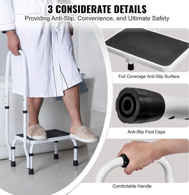 Alt view image 5 of 7 - VEVOR Step Stool 1-Step 330lbs Capacity, 3 Adjustable Height with Handle Steel Step Ladder, Portable Toddler Step Stools for Adults, Non-Slip Sturdy Step Ladders for Office, RVs, Pets