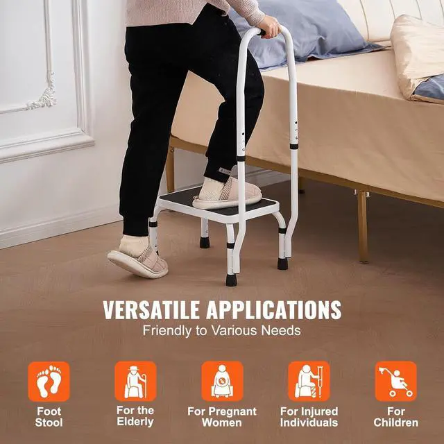 Alt view image 6 of 7 - VEVOR Step Stool 1-Step 330lbs Capacity, 3 Adjustable Height with Handle Steel Step Ladder, Portable Toddler Step Stools for Adults, Non-Slip Sturdy Step Ladders for Office, RVs, Pets