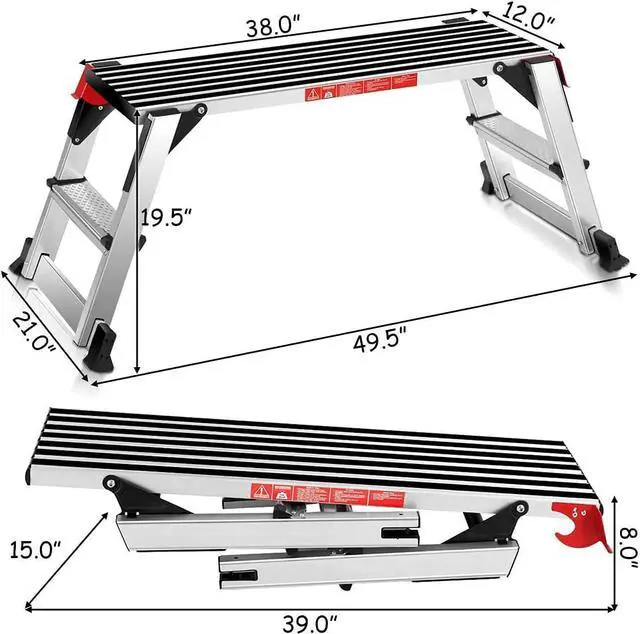 Alt view image 5 of 5 - ERGOMASTER 40'' Step Stool Folding Ladder Portable Work Bench Aluminum Drywall Stool with Non Skid Rubber Platform Step with Max 330 lbs Capacity